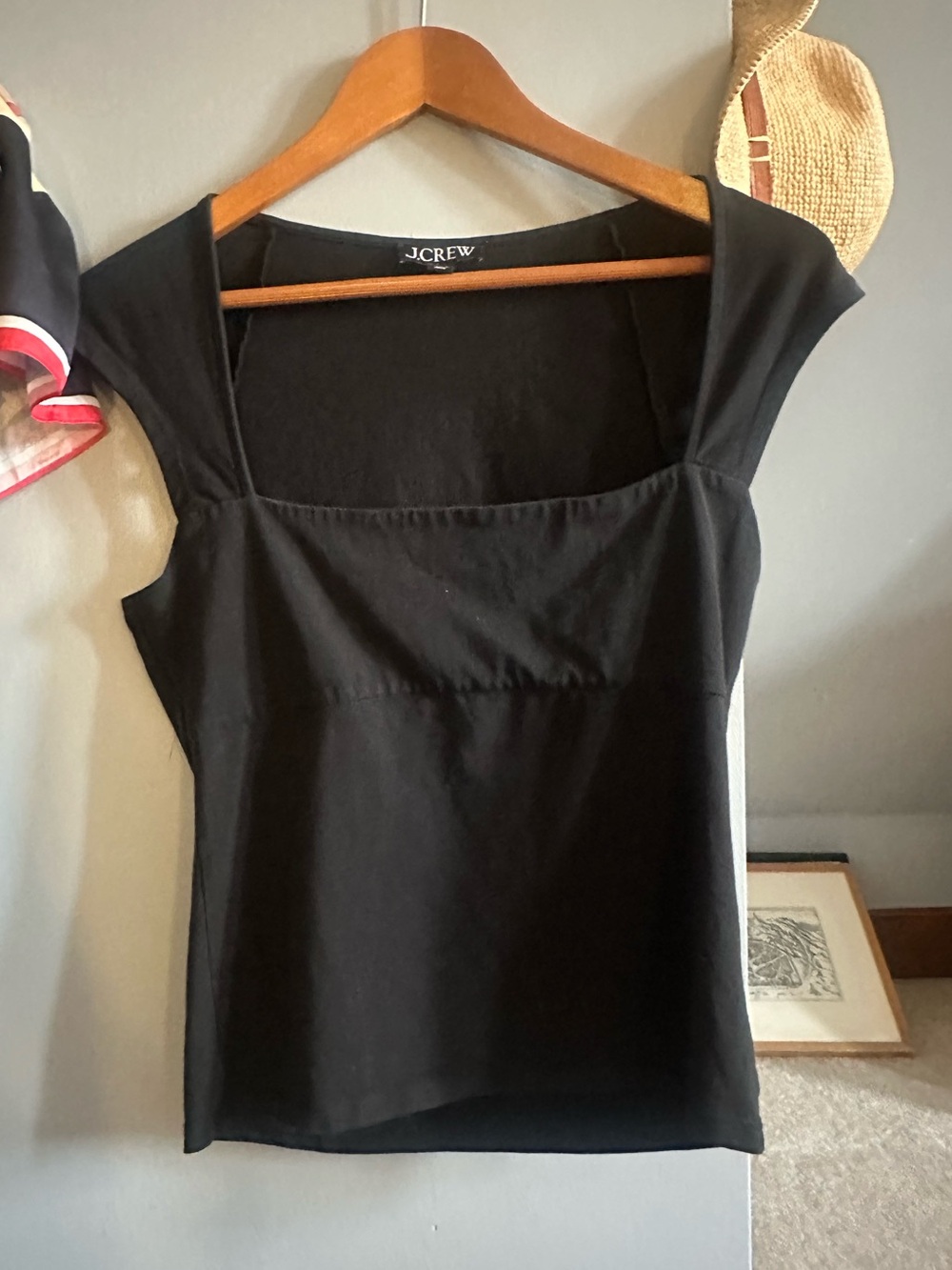 J. Crew Black Square-Neck Cap Sleeve Top